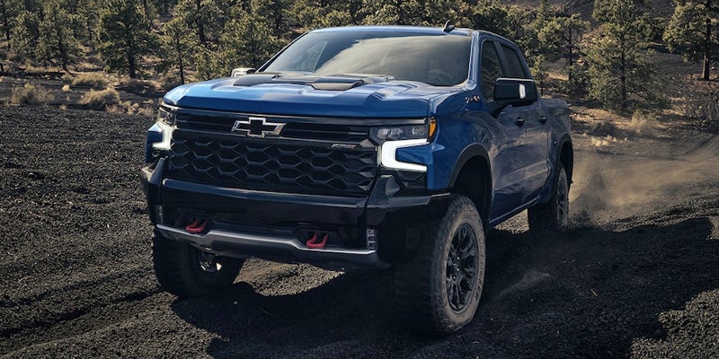 2022 Chevy Silverado Blue on dirt road