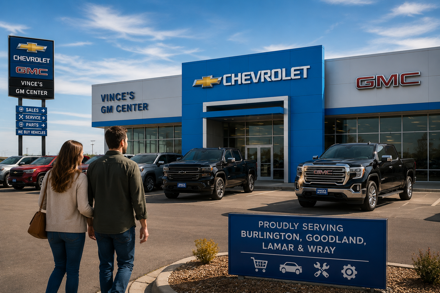 Chevy and GMC shoppers visiting Vince's GM Center near Burlington CO